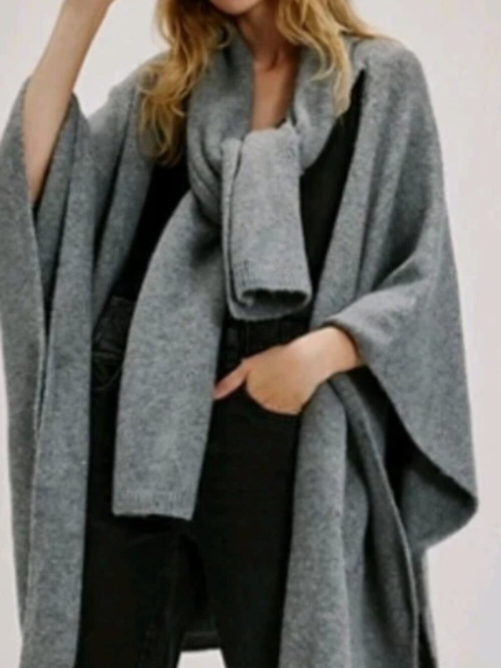 Free People Natural Knit Kimono Scarf Beige One Size Boho Style